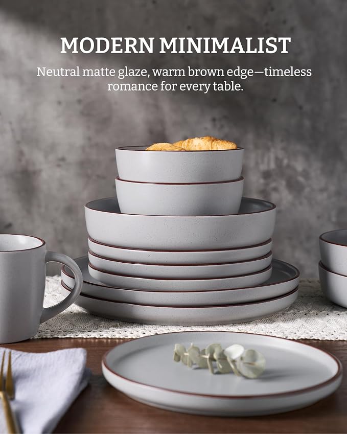 Famiware Mercury 24-Piece Stoneware Plates and Bowls, Light Grey | Dinnerware - Image 4
