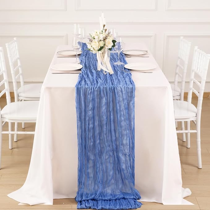 3 Pack Blue Cheesecloth Table Runner 120 Inch Boho Wedding Decor | Cheesecloth - Image 4