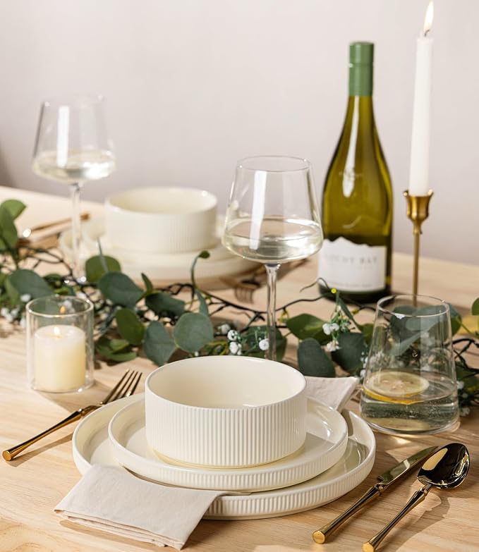 Ceramic Dinnerware Set for 6, 18-Piece Plates and Bowls Set | Lightweight - Image 5