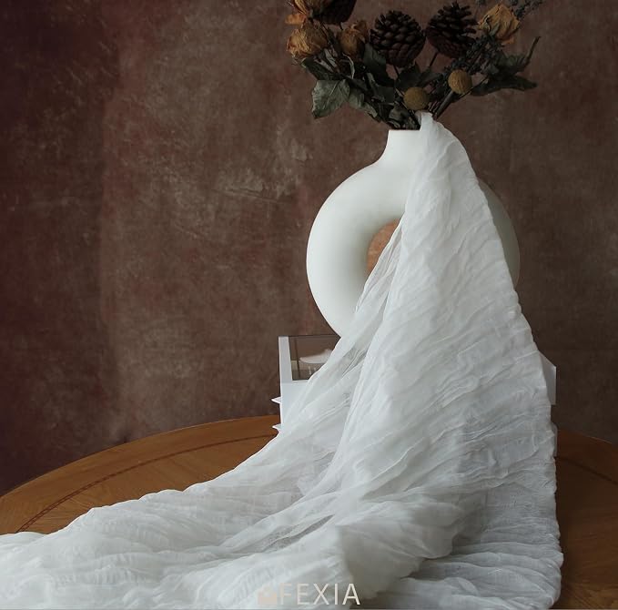 3Pcs White Cheesecloth Table Runner Wedding Bridal Boho Decorations | 35x120 - Image 5