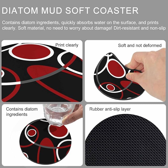 Black Red Coasters Set of 2, Non-Slip Cup Coaster Mat - Image 9
