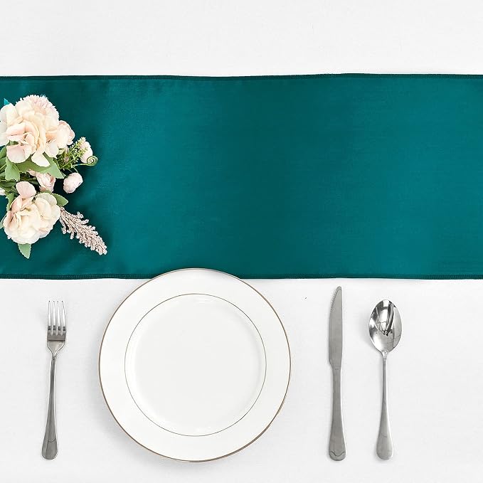 4-Pack Peacock Blue Satin Table Runner 12 x 108 Inch Long Bright and Smooth - Image 2