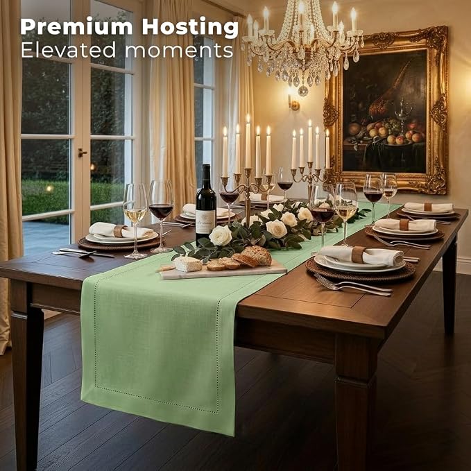 Signature Linen™ by D'Moksha Sage Green Table Runner 144 Inches Long, 100% Pure - Image 3