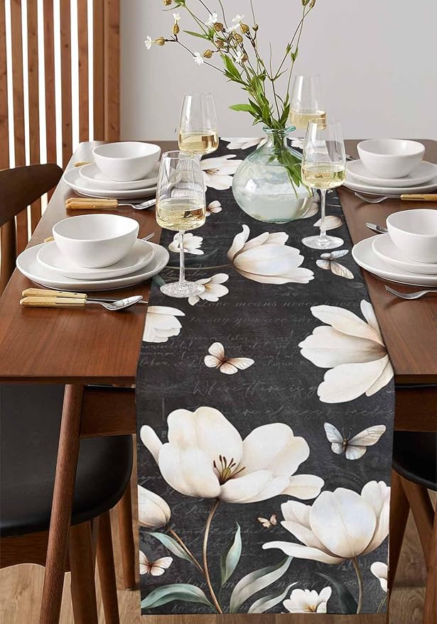 Farmhouse Floral Short Table Runners 36 Inches, Cotton Linen Fabric Table - Image 2