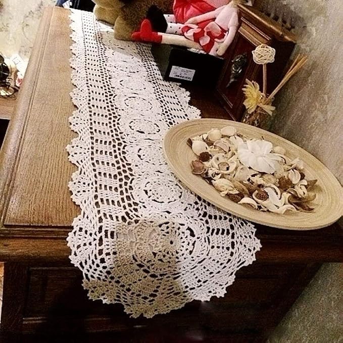 Cotton Handmade Crochet Lace Oval Table Runner Black 12x36 Inch - Image 5