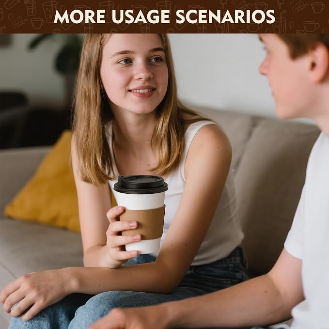 YEEHAW 12 oz Disposable Paper Coffee Cups, 100 Pack | Includes Lids & Sleeves - Image 6