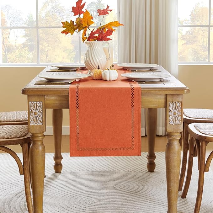 Orange Burlap Table Runner, Fall Table Runners 90 inches Long | Double Layer - Image 2