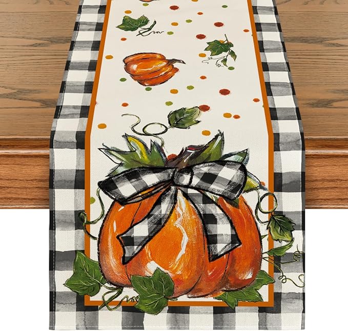 Artoid Mode 210 GSM Fall Table Runner 13x48 Inch Home Party Decor | Pumpkin Bow by ArtoidMode