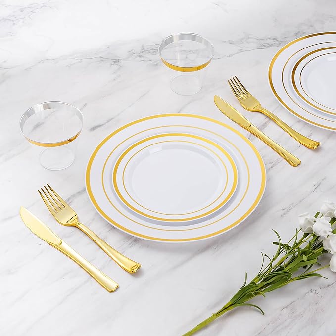 300 Pieces Gold Disposable Dinnerware Set - Image 2