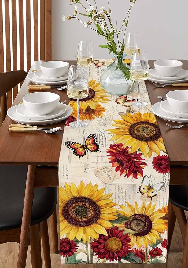 Sunflower Farmhouse Table Runners 120 Inches Long, Spring Summer Retro Table - Image 2