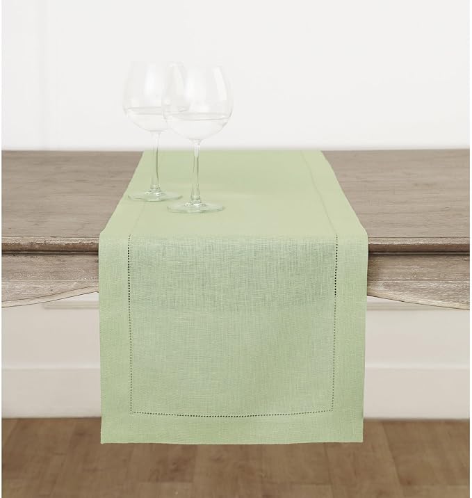 Solino Home 100% Pure Linen Table Runner Sage Green Hemstitch, 14 x 144 in | by SolinoHome