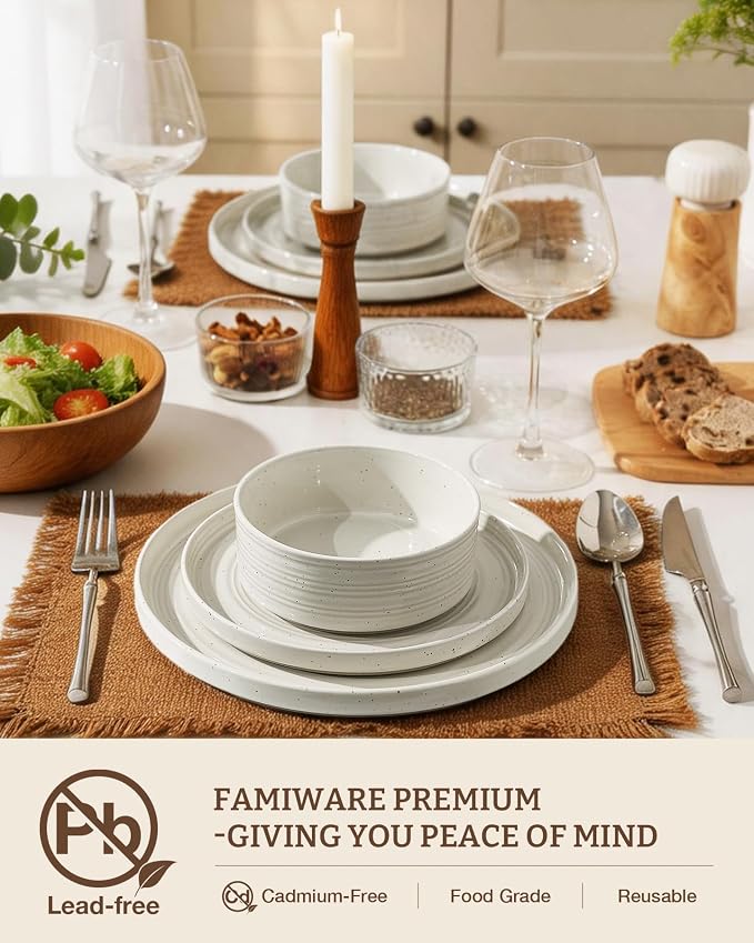 Stoneware Dinnerware Set for 6, Plates and Bowls - Image 2