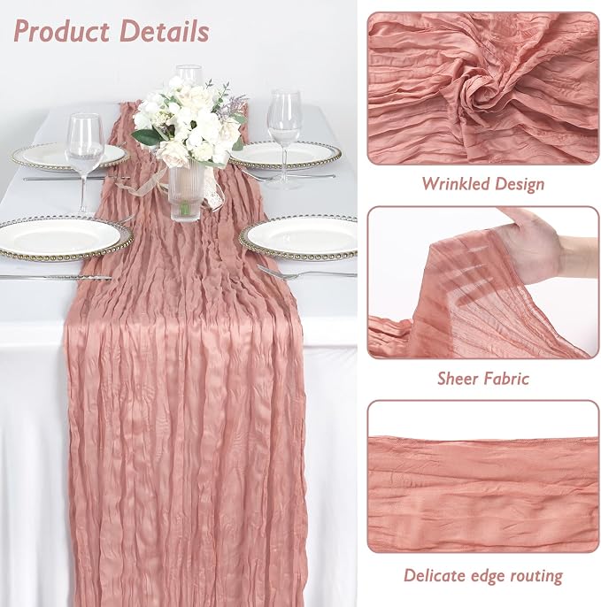 20 Pack Dusty Pink Cheesecloth Table Runner 120 Inch Boho Wedding Decor | - Image 3