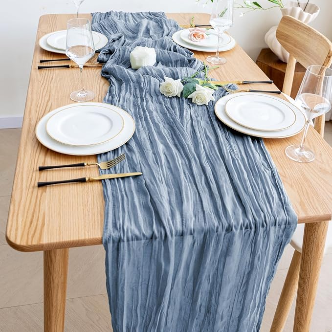 Cheesecloth Table Runner Dusty Blue 10FT Boho Gauze, 2 Pack | 120 Inch Cheese - Image 6