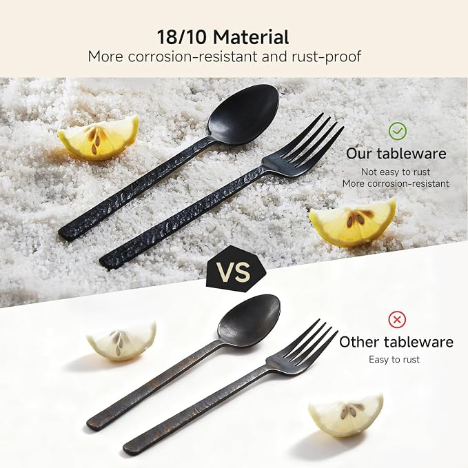 48 Pcs Black Hammered Silverware Set - Image 4