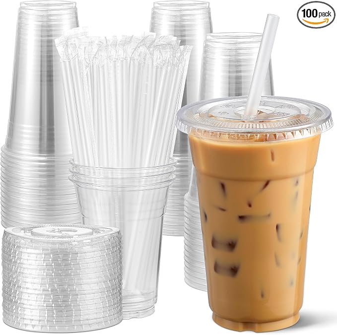 AOZITA [100 Sets 12 oz Clear Plastic Cups by AOZITA