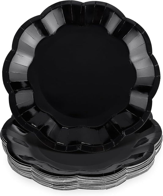 NatNarr 30 Pcs Black Paper Plates, 7 Inch Scalloped Black Plates | Cake Dessert by NatNarr