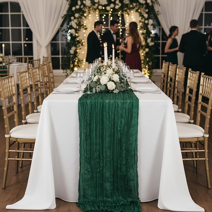 12 Pack Emerald Green Cheesecloth Table Runner 120 Inch Boho Wedding Decor | - Image 8