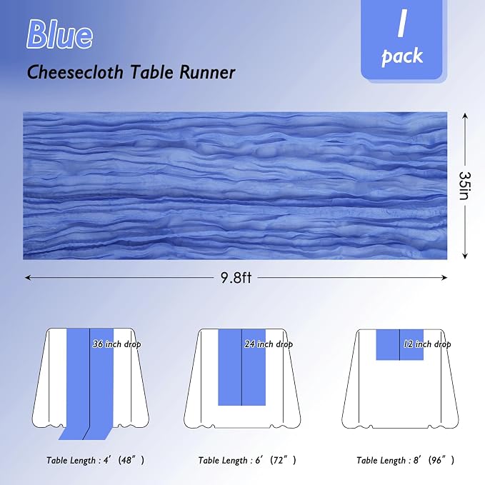 8 Pack Blue Cheesecloth Table Runner 120 Inch Boho Wedding Decor | Cheesecloth - Image 2