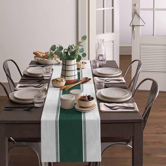 Green and White Stripes Table Runners, Farmhouse Table Runner Dresser Scarves - Image 4