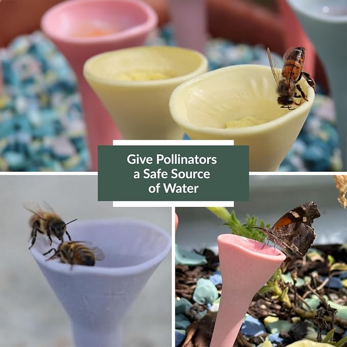 5 Pack, Bee Watering Station, Handmade Porcelain, Bee and Butterfly Feeder - Image 4