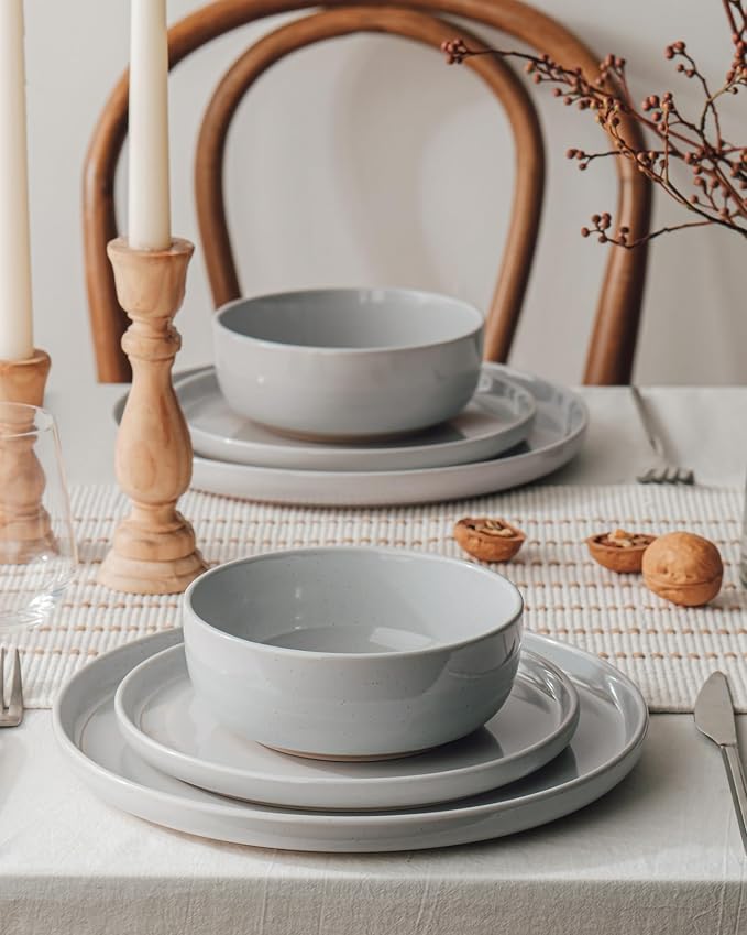 Famiware Milkyway 24-Piece Stoneware Dinnerware Set, Light Gray | Plates and - Image 3