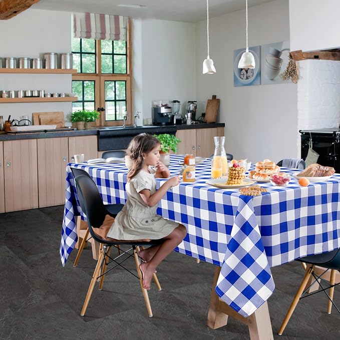 Checkered Tablecloth 2 Pack, 60 x 84 inch, Royal Blue and White | Waterproof - Image 7