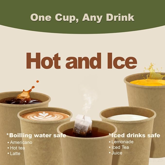 8 oz 100 Pack Disposable Coffee Cups, Bulk Brown Disposable Paper Cups - Image 6