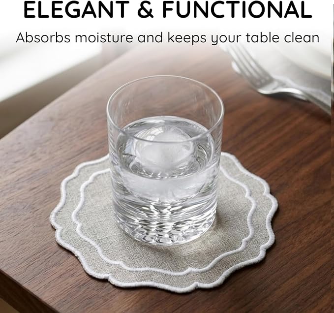 Drink Coasters Set of 6, 6x6 inch, Absorbent Linen Drink Mats - Image 5