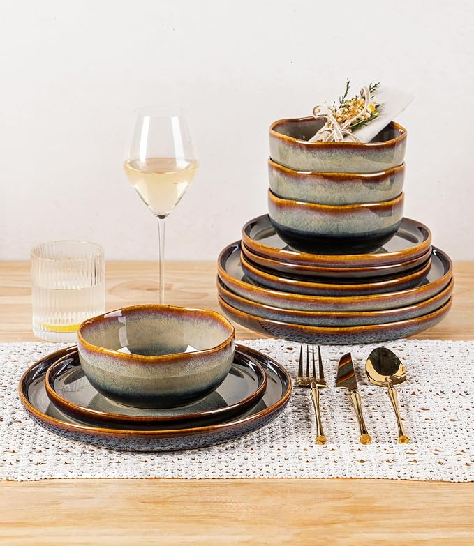 Ceramic Dinnerware Set for 6, 18-Piece Plates and Bowls Set | Handmade Reactive - Image 7