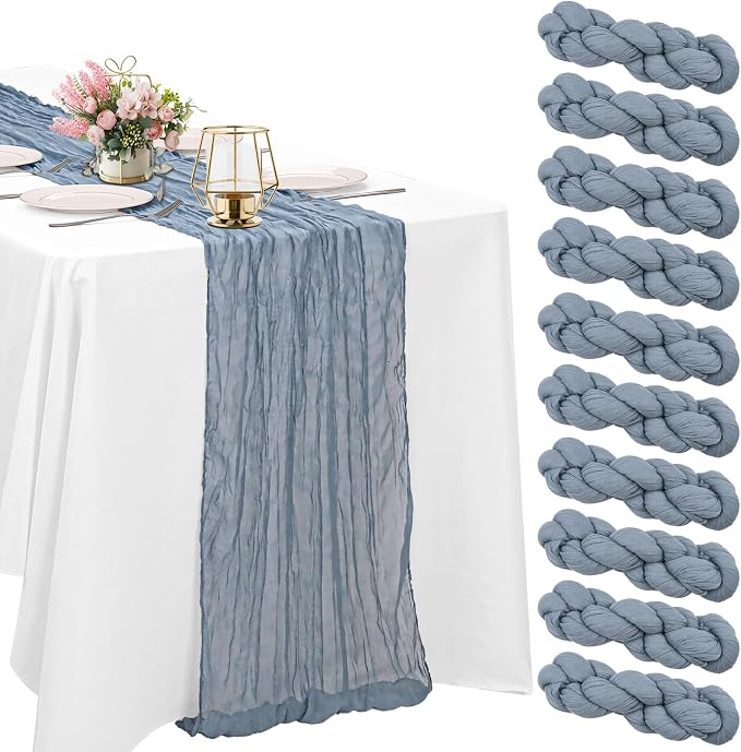 10 Pack Dusty Blue Cheesecloth Table Runner 10FT Boho Gauze Fabric Table Runner by HAISIWLKJ