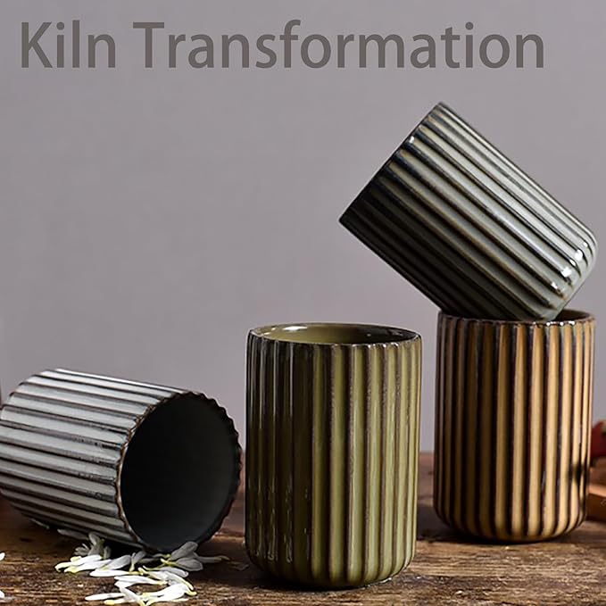 Vinitage Ceramic Mug, Japanese Tea Cup 10oz Striped Cup No Handle Drinking Cup - Image 6