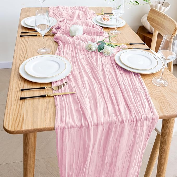 Cheesecloth Table Runner Blush Pink 10FT Boho Gauze Runner, 6 Pack | 120 Inch - Image 6