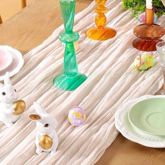 DeZerlor Ivory White Cheesecloth Table Runners 10 Pack Summer Boho Runners | - Image 2