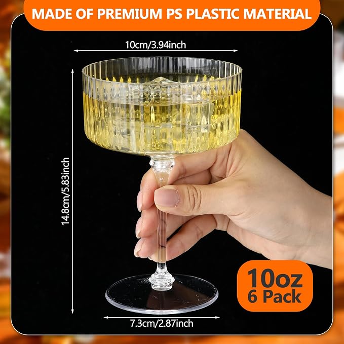 Jingmore 6 Pcs Ribbed Martini Glasses 10 oz Disposable Plastic Vintage Ribbed - Image 2