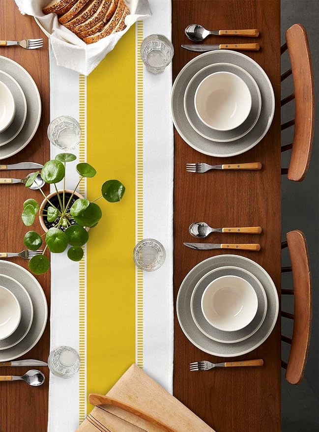 Yellow Table Runners 72 inches Long, Modern Stripes Table Runner Farmhouse - Image 2