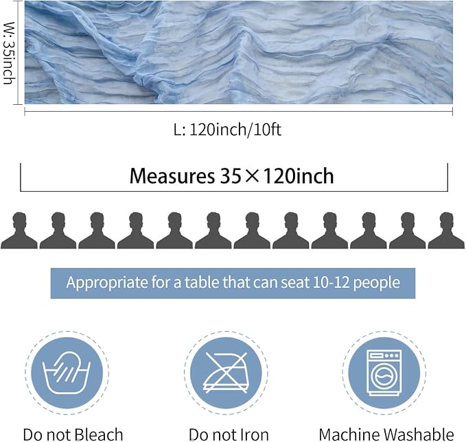 10 Pack Dusty Blue Cheesecloth Table Runner 35x120 Inch, Boho Rustic Semi Sheer - Image 6