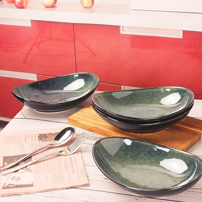 Ceramic Serving Platters Set of 4, 12.1 Inch Curved Oval Salad Plates - Image 7