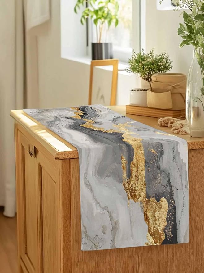 Grey Ombre Marble Table Runners 36 Inches Long, Abstract Art Kitchen Dining - Image 7
