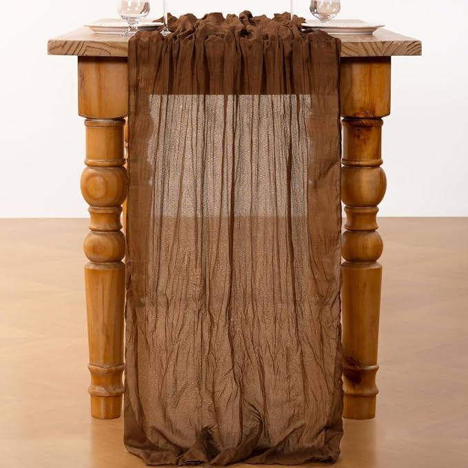 DeZerlor Brown Cheesecloth Table Runners 2 Pack Fall Runners | 120Inch Gauze - Image 3