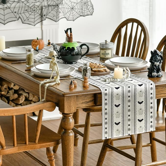 Artoid Mode 210 GSM Halloween Table Runner 13x72 Inch Home Party Decor | Beige - Image 4