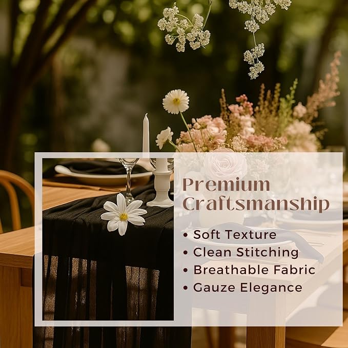 10FT Black Cheesecloth Table Runner 120 Inch Rustic Boho Gauze Cheese Cloth - Image 3