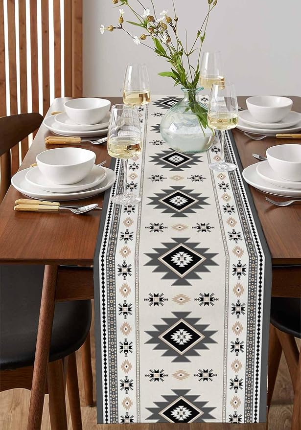 Boho Table Runners 36 Inches Long, Abstract Southwestern Kitchen Dining Tables - Image 2