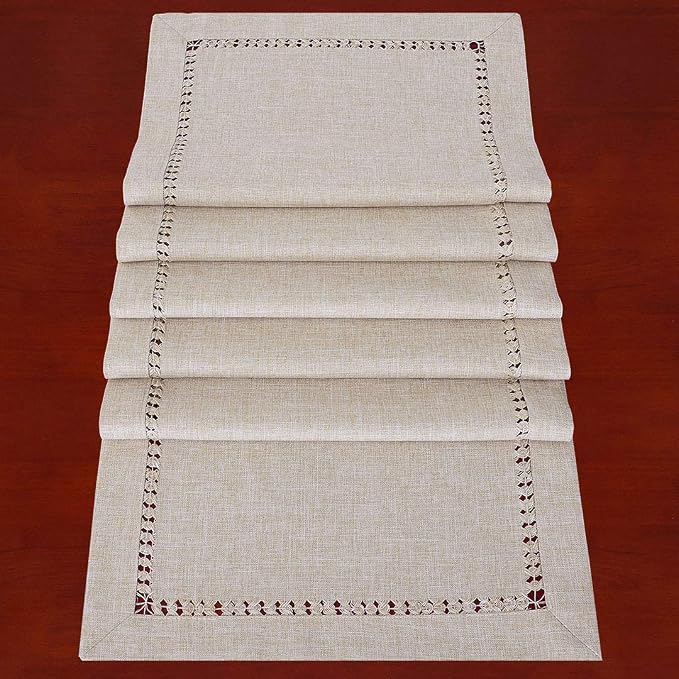 Grelucgo Handmade Hemstitched Polyester Rectangle Table Runners and Dresser - Image 2