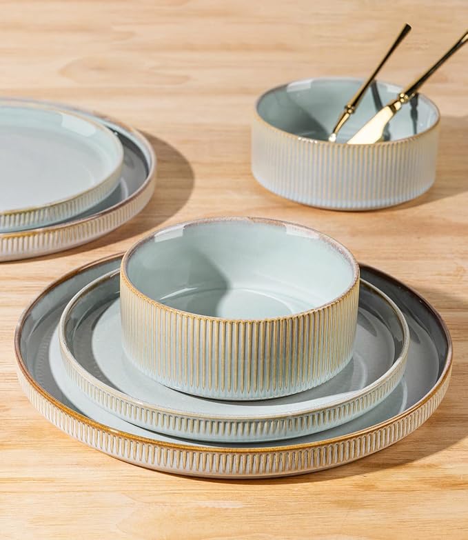 Ceramic Dinnerware Set for 8, 24-Piece Plates and Bowls Set | Lightweight - Image 5