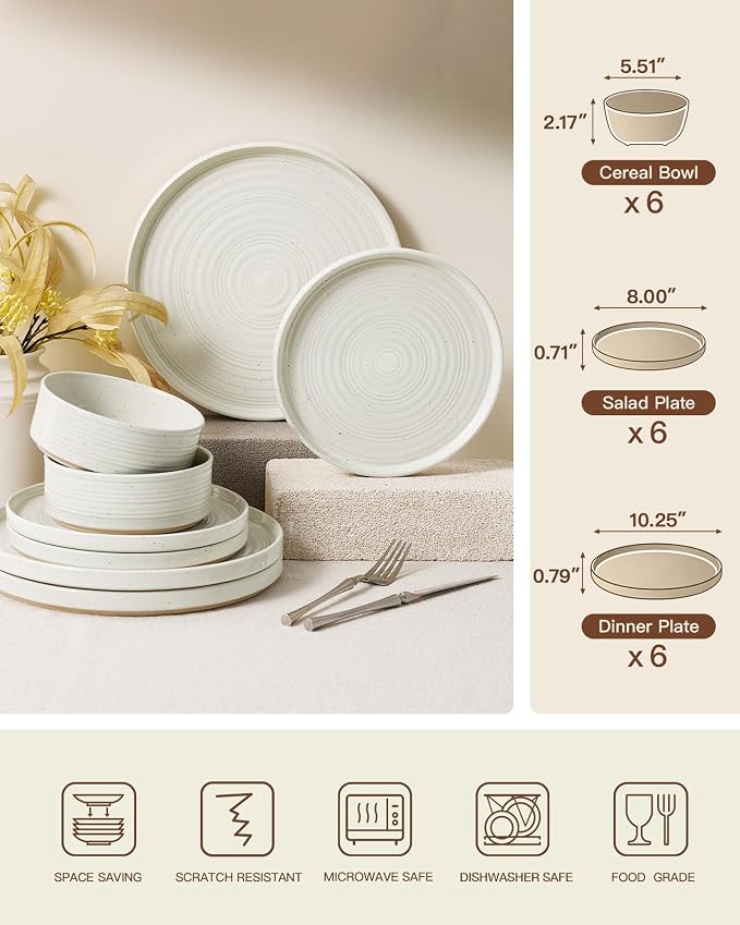Stoneware Dinnerware Set for 6, Plates and Bowls - Image 8