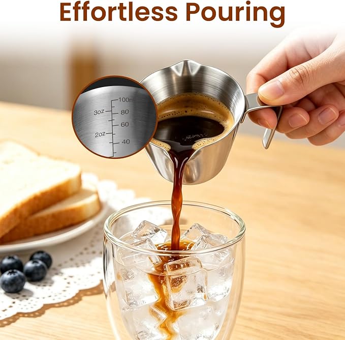 2 Pc Stainless Steel Espresso Shot Cups, 3.4oz/100ml, V-Shaped Mouth - Image 2