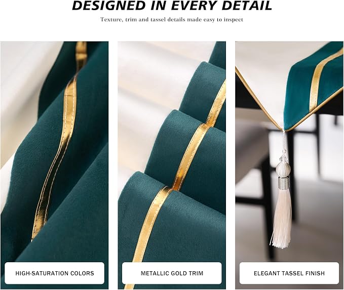 Avigers Table Runner 12 x 59 Inch, Emerald Green White, Tassels | Faux Silk - Image 5