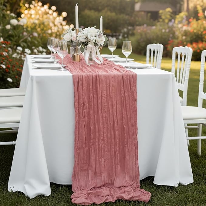 10 Pack Dusty Pink Cheesecloth Table Runner 120 Inch Boho Wedding Decor | - Image 8