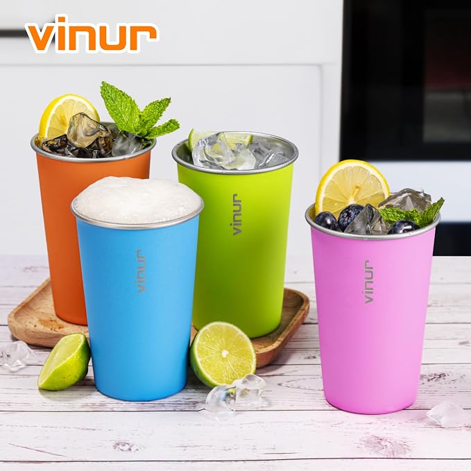 VINUR Stainless Steel Cups 16 oz Metal Drinking Glasses 6 Pcs | Stainless Steel - Image 7